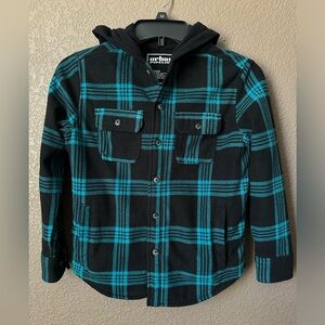 Boys Faux Fur flannel with hoodie. Size Small (8)